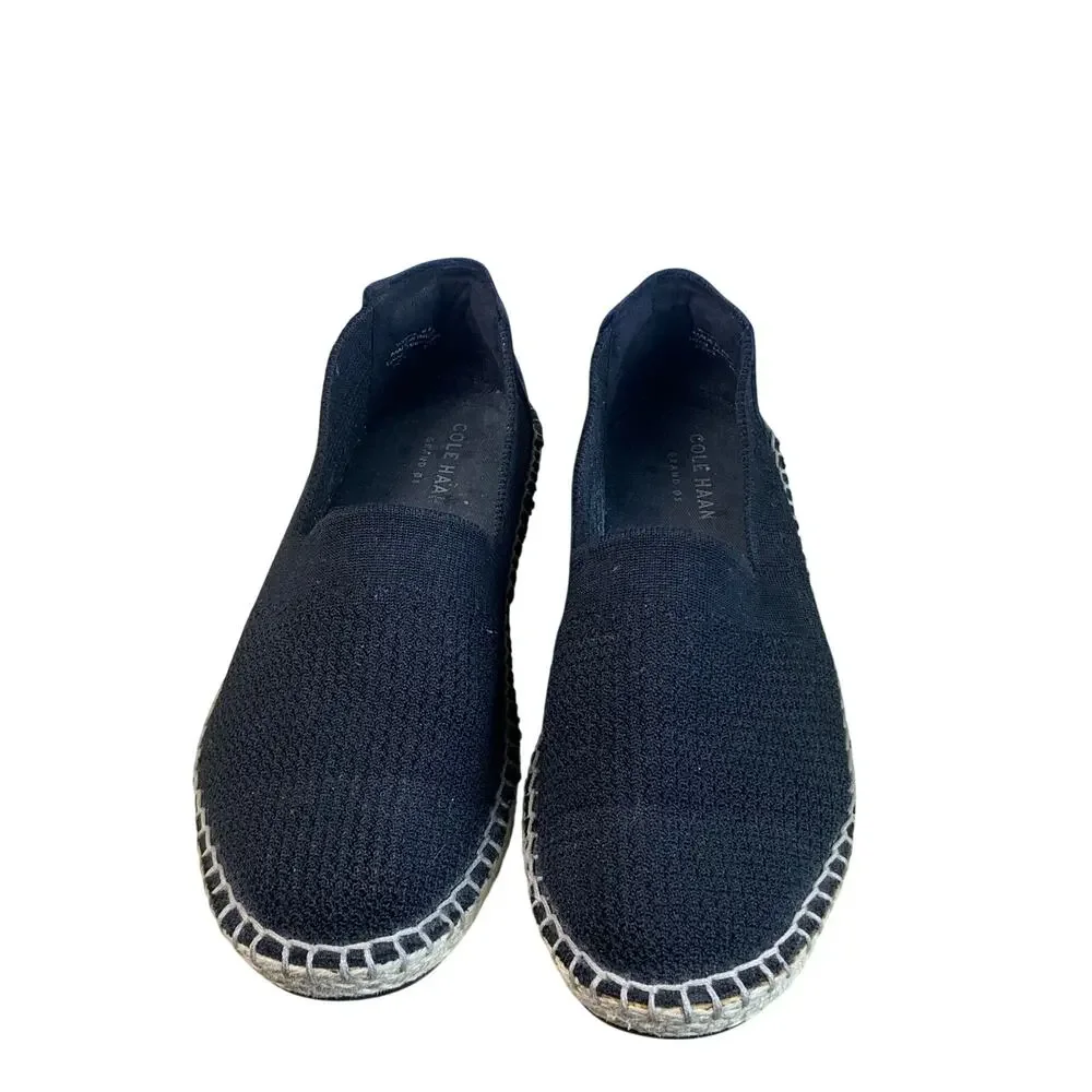 Cole Haan Pinch Main Classic Espadrille Flats Womens 6B Black Slip On Mesh